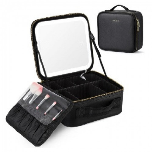 ESTUCHE DE COSMÉTICOS CON ESPEJO LED RECARGABLE NEGRO (20 UND X CAJA) HZJ-625