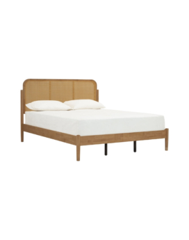 CAMA QUEEN TIMO EN ROBLE MALAYO Y RATAN NATURAL