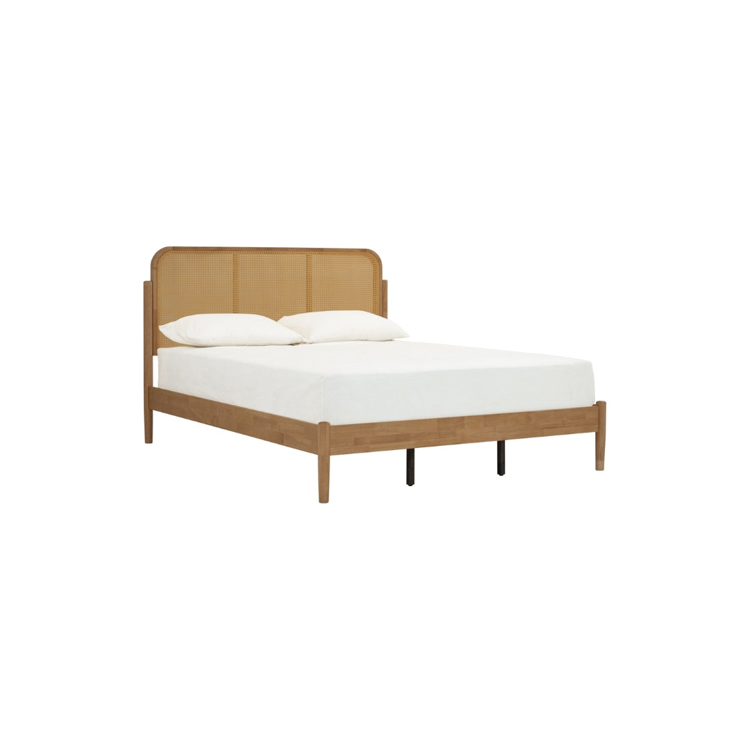 CAMA QUEEN TIMO EN ROBLE MALAYO Y RATAN NATURAL