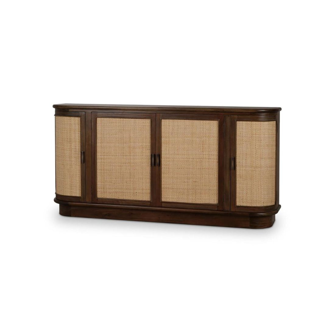 BUFFET DAKOTA OVAL CON 4 PUERTAS Y PANELES DE RATTAN