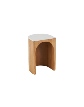 MESA AUXILIAR DE MADERA CON ARCO Y TOPE DE MARMOL BLANCO