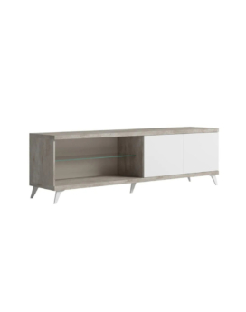 MESA DE TV BLANCO BRILLANTE Y STONE EFFECT
