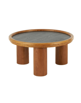 MESA DE CENTRO REDONDA EN MADERA CON TOPE NEGRO EN 32"