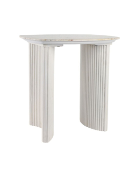 MESA AUXILIAR ŒCATALINA 24" ” MARMOL TRAVERTINO Y MADERA ACANALADA