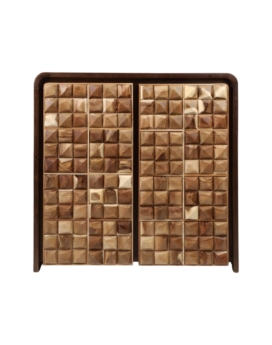GABINETE DECORATIVO DE MADERA DE TECA CON DISENO GEOMETRICO EN 2 PUERTAS