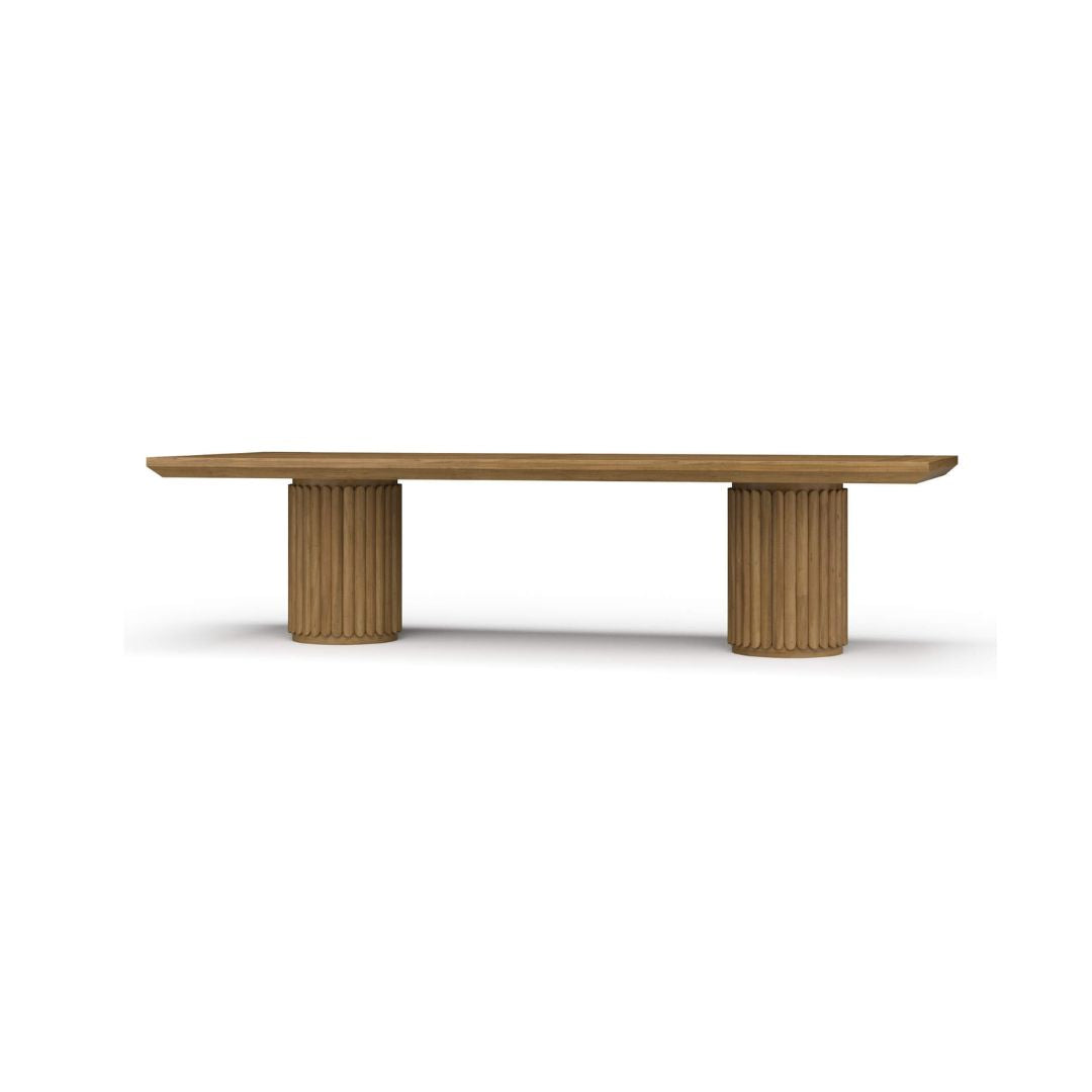 MESA DE COMEDOR RECTANGULAR CON DOBLE PEDESTAL ACANALADO