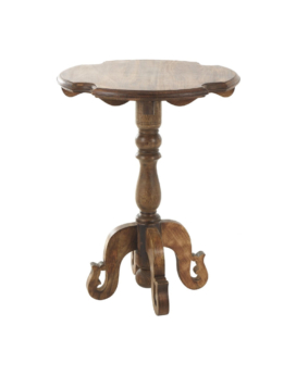 MESA AUXILIAR REDONDA EN MADERA DE MANGO CON PATAS TORNEADAS