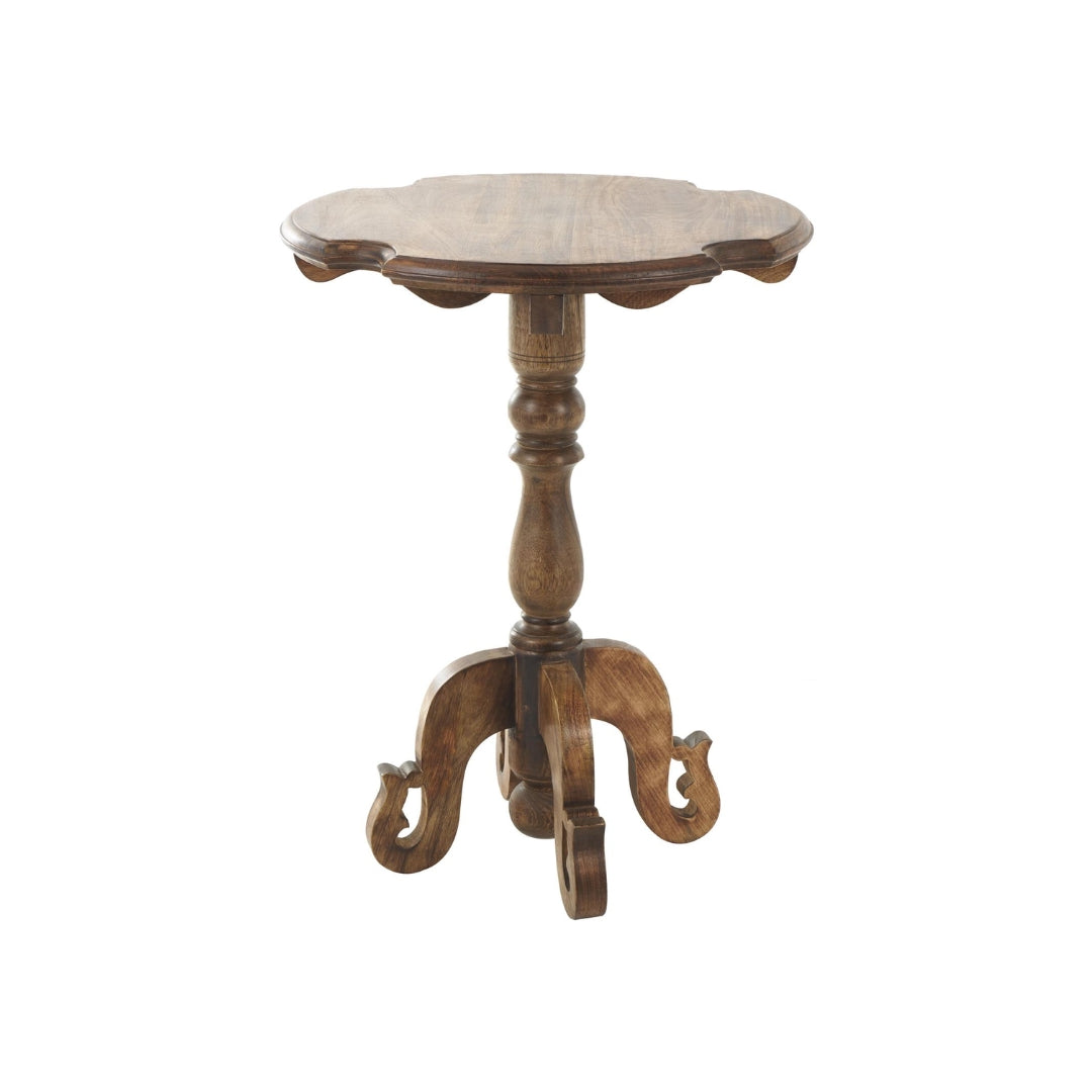 MESA AUXILIAR REDONDA EN MADERA DE MANGO CON PATAS TORNEADAS