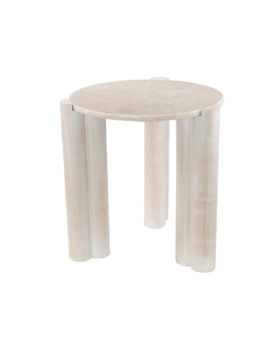 MESA AUXILIAR REDONDA EN MADERA DE TECA CON TOPE DE MARMOL
