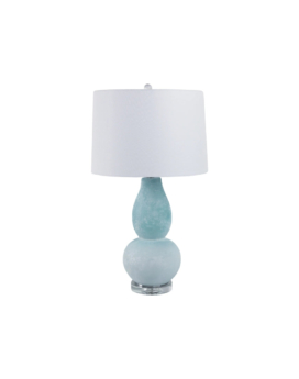 LAMPARA DECORATIVA DE MESA EN VIDRIO ESMERILADO AZUL TIPO GOURD