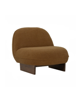 SILLON LOUNGE BENTLE EN ROBLE MALAYO Y TELA TEDDY CARAMEL