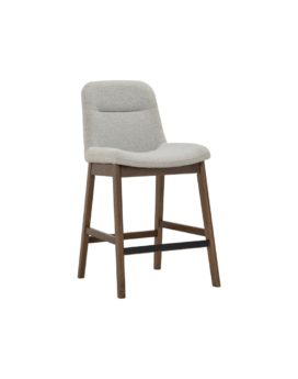 SILLA ALTA ARDEN PARA COUNTER EN ROBLE MALAYO Y TELA GRIS CLARO