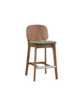 SILLA ALTA CORA PARA COUNTER EN ROBLE MALAYO Y TELA VERDE PROFUNDO