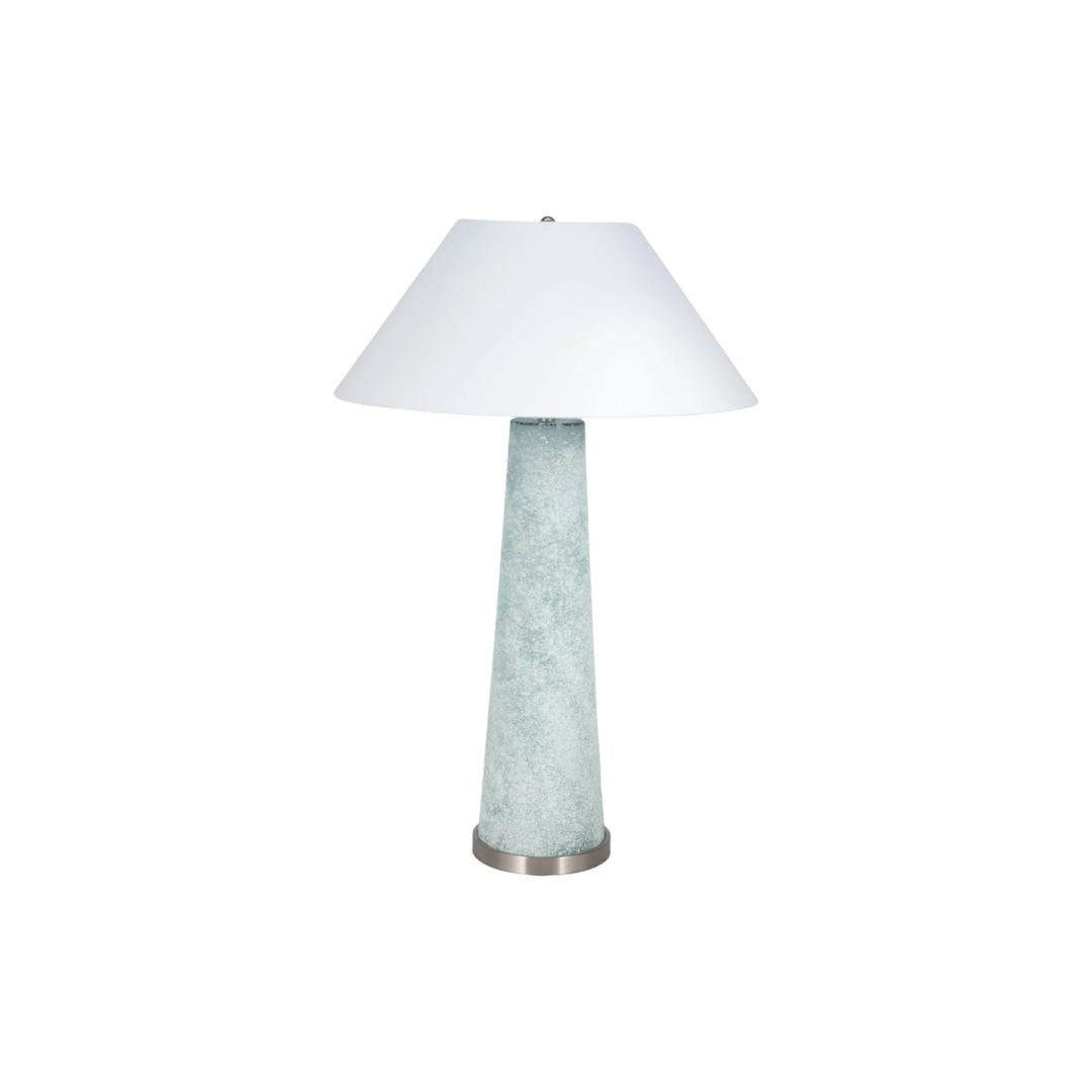 LAMPARA DE MESA DE VIDRIO ESMERILADO AZUL EN 38"