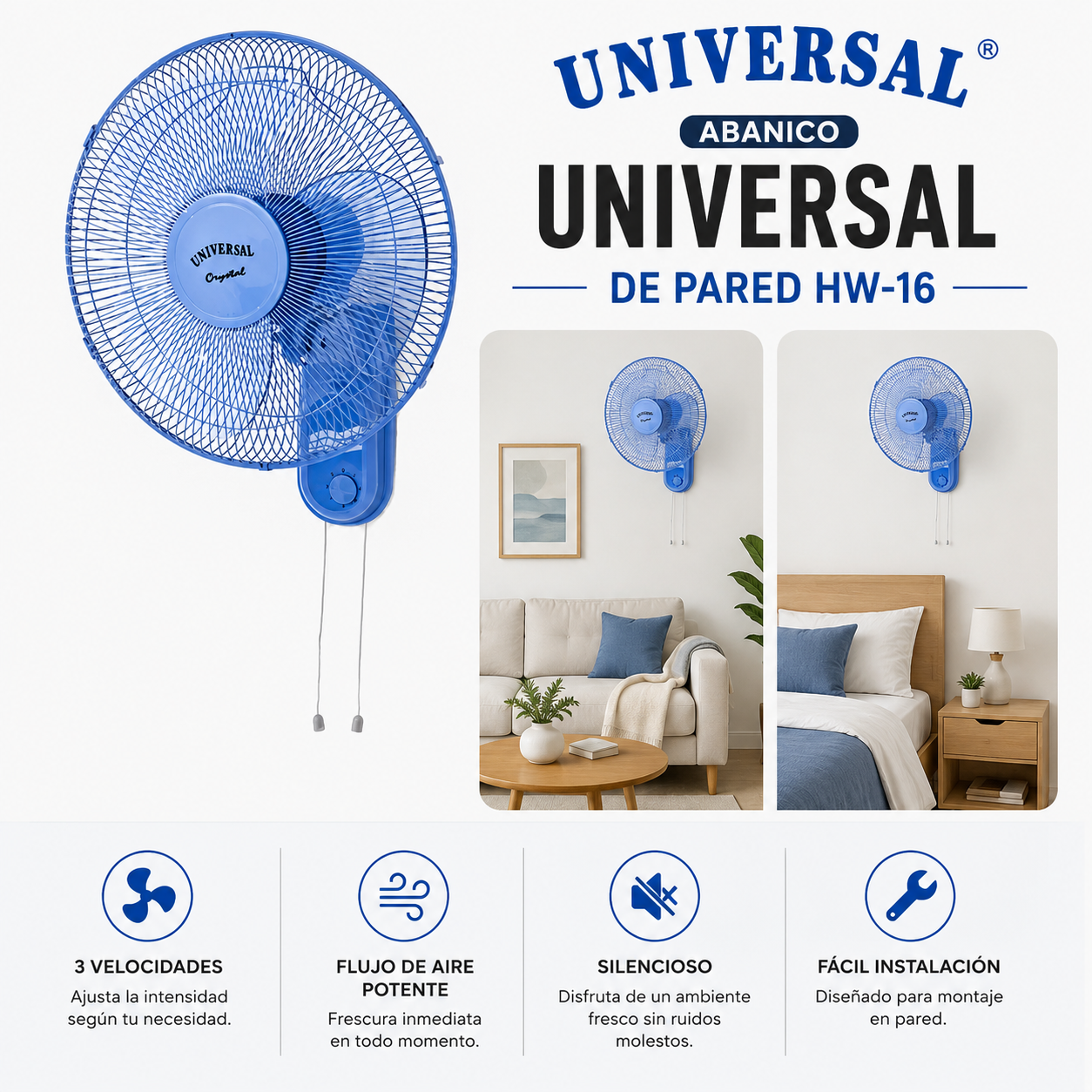 ABANICO UNIVERSAL DE PARED HW-16