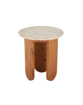 MESA AUXILIAR REDONDA DE MADERA Y MARMOL BEIGE