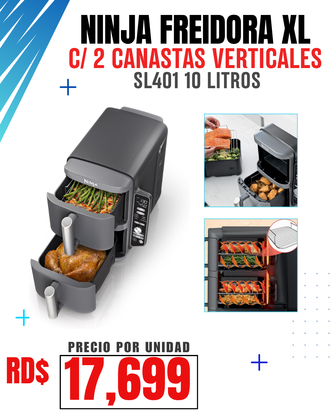 FREIDORA EN AIRE XL NINJA SL401 DIGITAL 10 LITROS