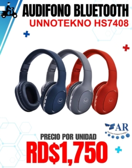 AUDIFONO C/ MICROFONO BLUETOOTH UNNOTEKNO HS7408 BL/GY/RD