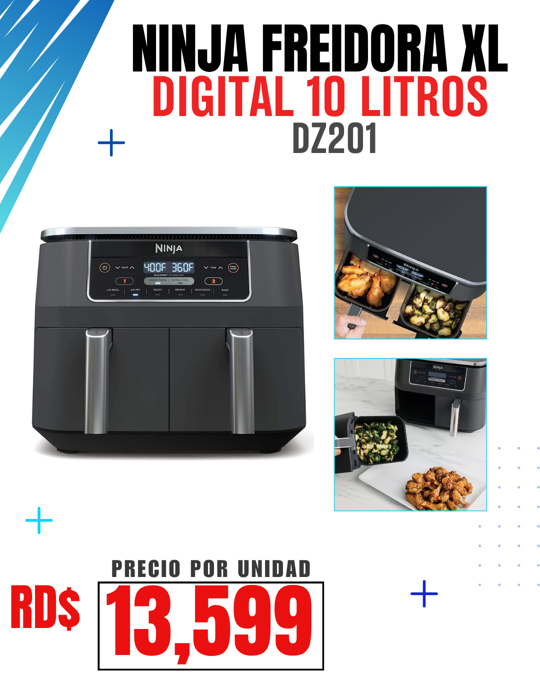 FREIDORA EN AIRE XL NINJA FOODI DZ201DIGITAL 10 LITROS