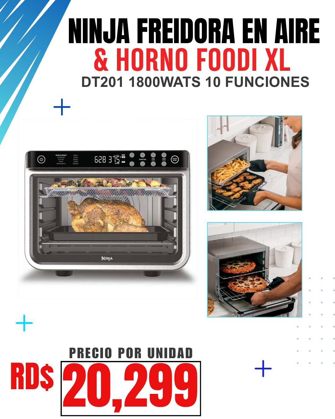 NINJA FREIDORA EN AIRE & HORNO FOODI XL DT201 1800WATS 10 FUNCIONES