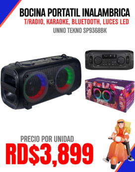 BOCINA PORTATIL INALAMBRICA UNNO TEKNO SP9368BK