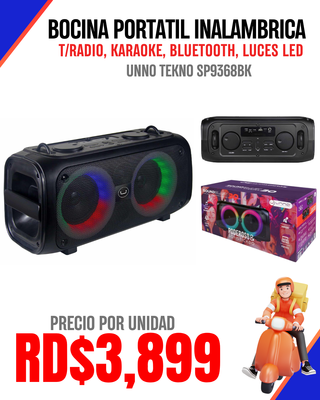 BOCINA PORTATIL INALAMBRICA UNNO TEKNO SP9368BK