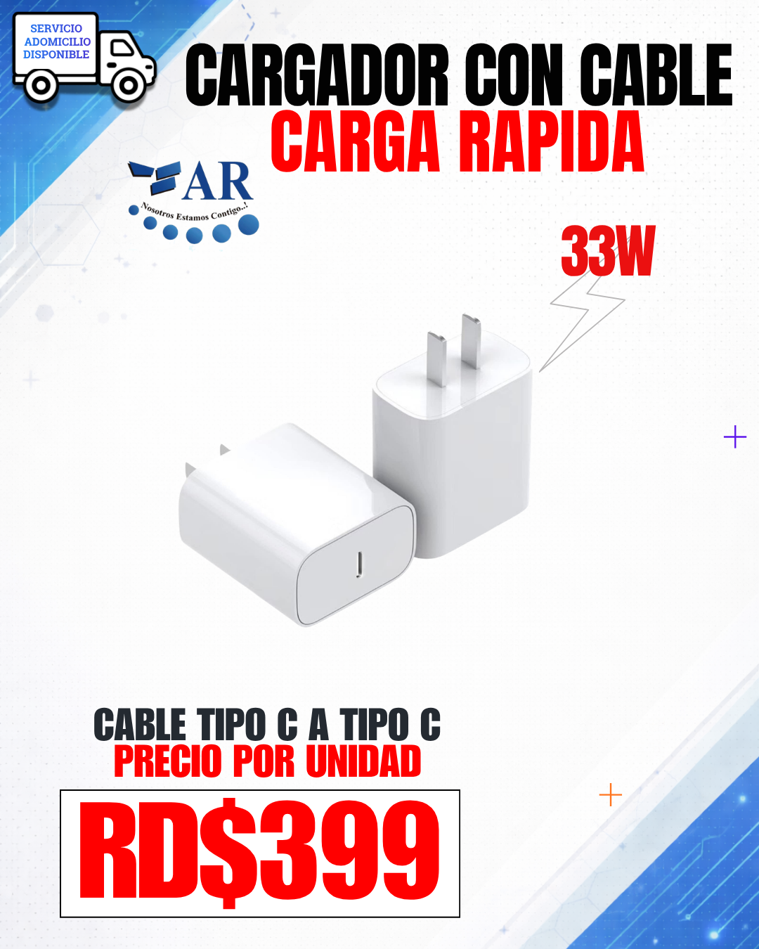CARGADOR DE 33W CON CABLE (CARGA RAPIDA)