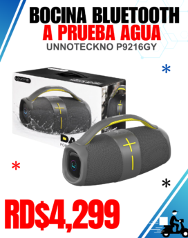 BOCINA BLUETOOTH (A PRUEBA AGUA) UNNOTECKNO P9216GY
