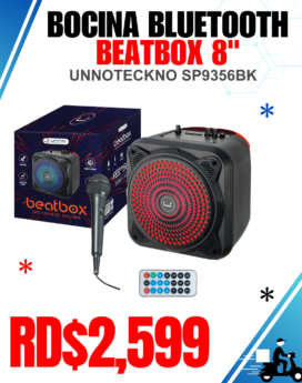 BOCINA BLUETOOTH BEATBOX 8" UNNOTECKNO SP9356BK