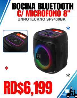 BOCINA BLUETOOTH C/ MICROFONO 8" UNNOTECKNO SP9430BK