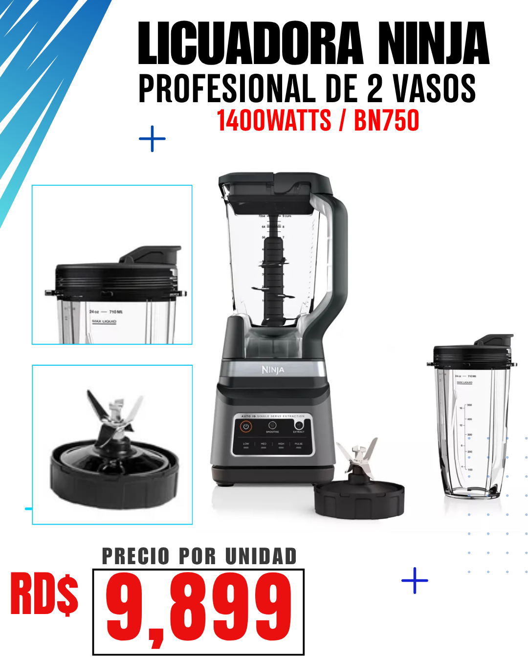 LICUADORA NINJA PROFESIONAL (2 VASOS) 1400 WATTS BN750