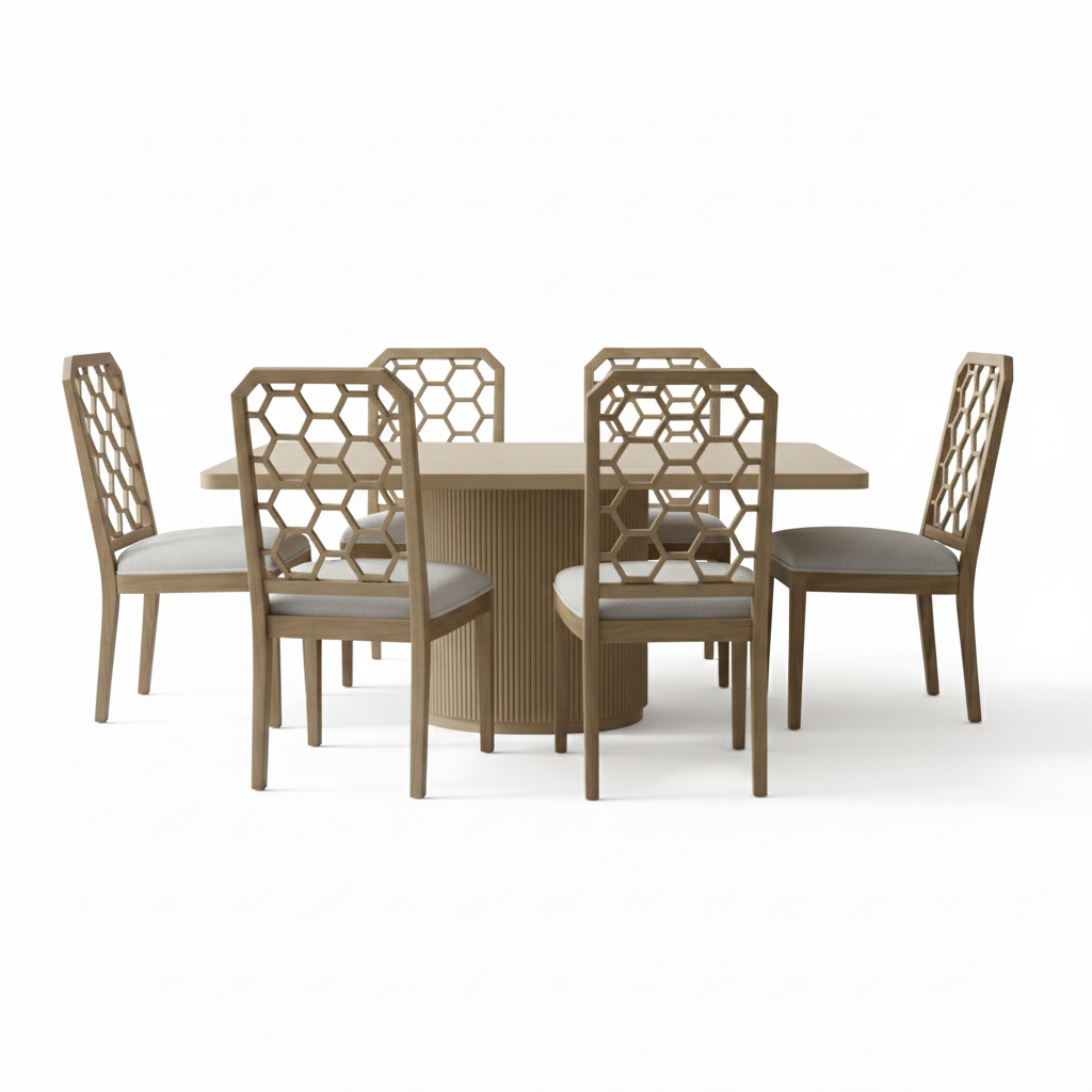JUEGO DE COMEDOR REDONDO KRATON CON 6 SILLAS CEYLON