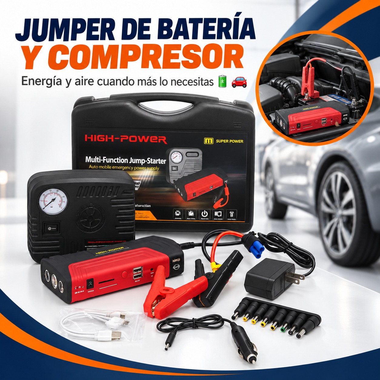 Jumper de batería y compresor