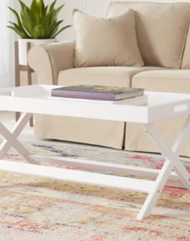 MESA DE CENTRO RECTANGULAR TOPE BANDEJA MADERA BLANCA