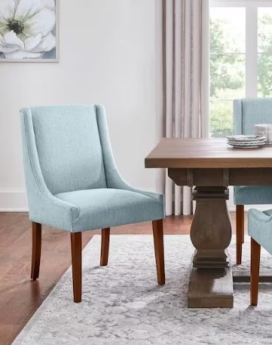 SET 2 SILLAS DE COMEDOR LEAHAM CHARLESTON TAPIZADA AZUL NOGAL