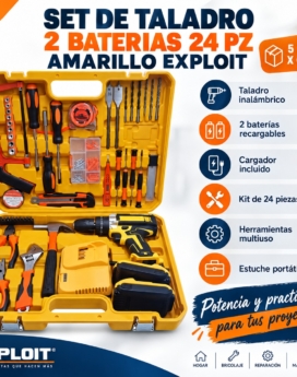 SET DE TALADRO 2 BATERIAS (24 PZ ) AMARILLO EXPLOIT