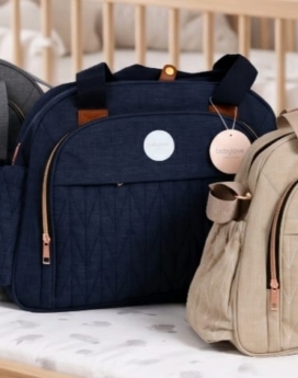 Bolso pañalera colores disponible gris, azul, beige