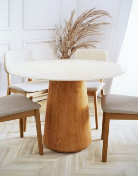 MESA DE COMEDOR ZARA 1.20 VIDRO REDONDO OFF WHITE / CINAMOMO