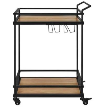 MINI BAR DE METAL NEGRO CON ESTANTES DE MADERA NATURAL - Imagen 3