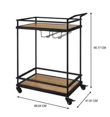 MINI BAR DE METAL NEGRO CON ESTANTES DE MADERA NATURAL - Imagen 4
