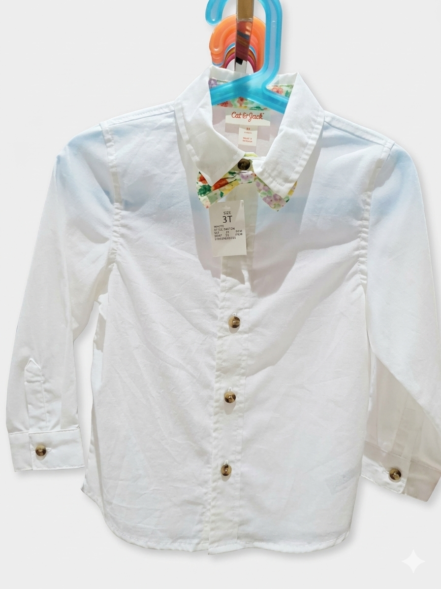 Camisa mangas largas blanca niño con corbatín floreado Cat & Jack, talla: 3T