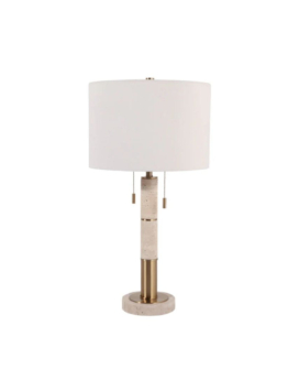 LAMPARA DE MESA KENT DE TRAVERTINO COLOR MARFIL CON DETALLES DORADOS