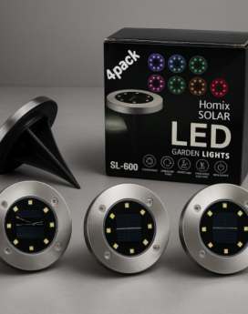 SET DE 4 LUCES LED PARA JARDÍN CON PANEL SOLAR SL-600 (120 UND X CAJA)