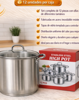 JUEGO DE OLLAS PLATEADO  (12 UND X CAJA)