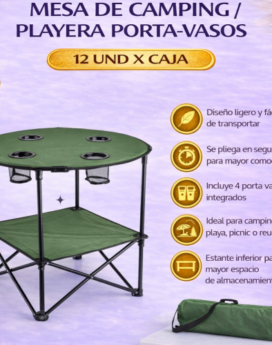 MESA DE CAMPING / PLAYERA PORTA-VASOS 4 (12 UND X CAJA)