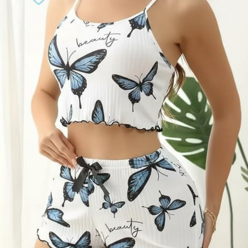 PIJAMA DE MARIPOSAS TALLA M BLANCO