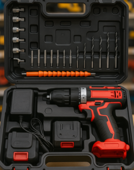 SET DE TALADRO 2 BATERIAS 21V  26 PZ ROJO