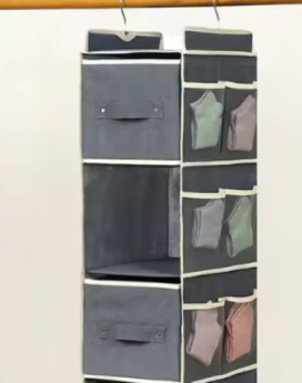 ORGANIZADOR DE ROPA COLGANTE CON BOLSILLO 3 DIVISIONES (30 UND X CAJA)