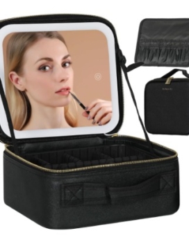 ESTUCHE DE COSMÉTICOS CON ESPEJO LED RECARGABLE NEGRO Y ROSADO (20 UND X CAJA) HZJ-625