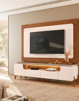 BANCADA COM PAINEL ALICIA OFF WHITE/FREIJO